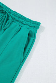 Green drawstring waistband pants in casual elastic set