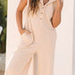 Daverri beige ribbed sleeveless button-front wide-leg jumpsuit