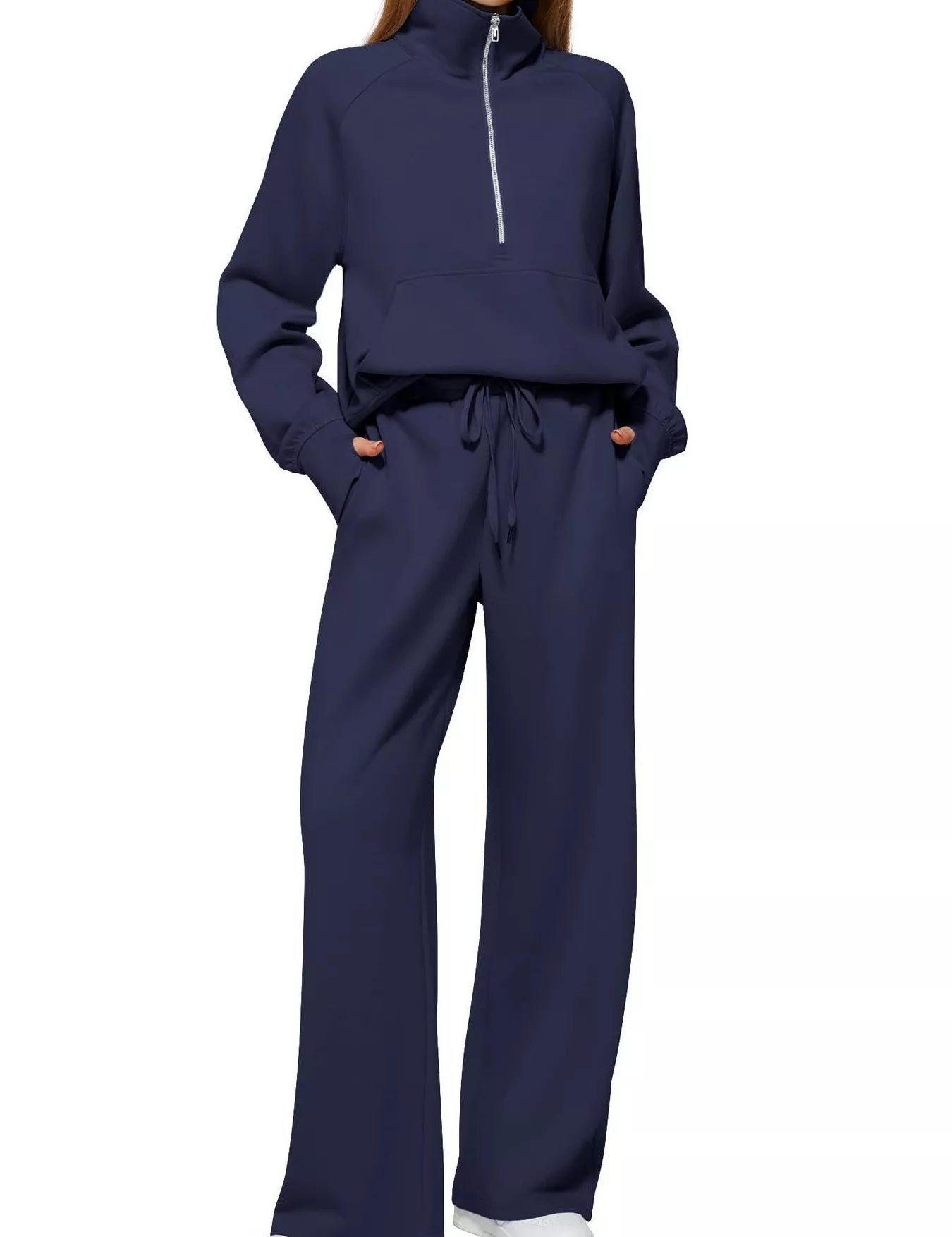 Aqua Full Size Half-Zip Sweatshirt and Wide-Leg Pants Set Plus Size | Outfit Sets Daverri Fashions
