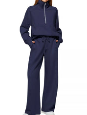 Aqua Full Size Half-Zip Sweatshirt and Wide-Leg Pants Set Plus Size | Outfit Sets Daverri Fashions