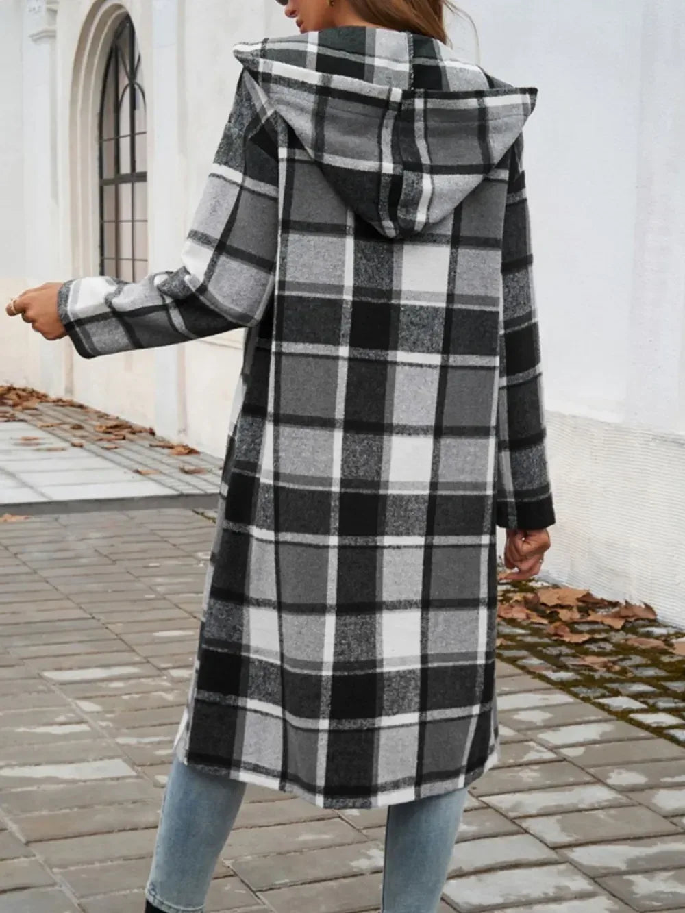 Devine Plaid Long Sleeve Hooded Coat - DAVERRI FASHIONS