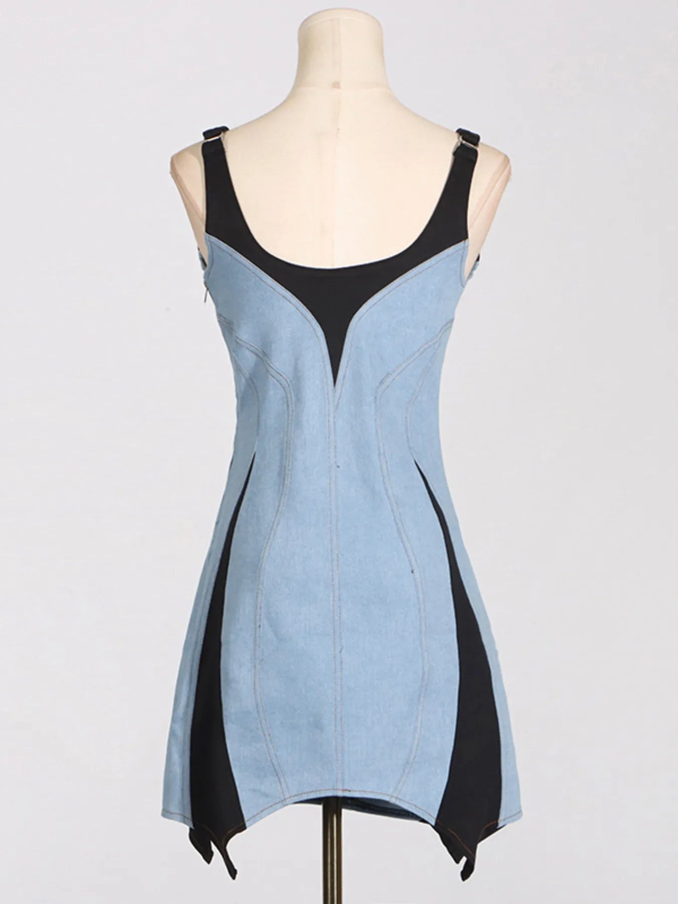 Contrast Adjustable Strap Denim Dress | Daverri Fashions