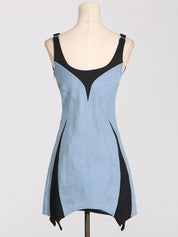 Contrast Adjustable Strap Denim Dress | Daverri Fashions
