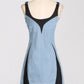 Contrast Adjustable Strap Denim Dress - DAVERRI FASHIONS