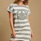 Umgee Peace Applique Striped Short Sleeve Mini Dress Gray M Mini Dresses