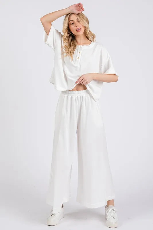 Ces Femme Half Button Half Sleeve Top and Pants Set Outfit Sets
