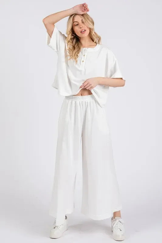 Ces Femme Half Button Half Sleeve Top and Pants Set - DAVERRI FASHIONS