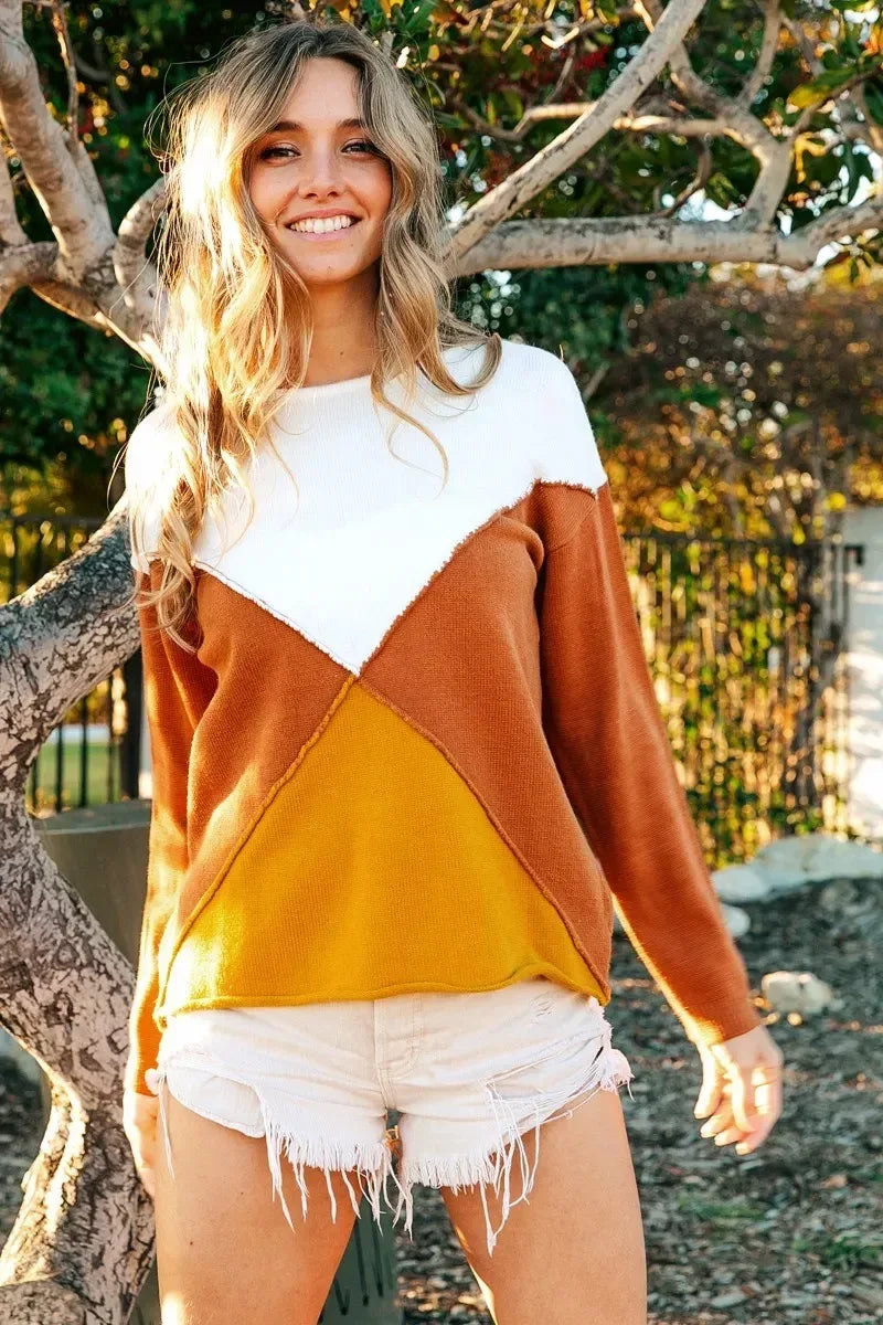 BiBi Color Block Geometric Sweater - DAVERRI FASHIONS