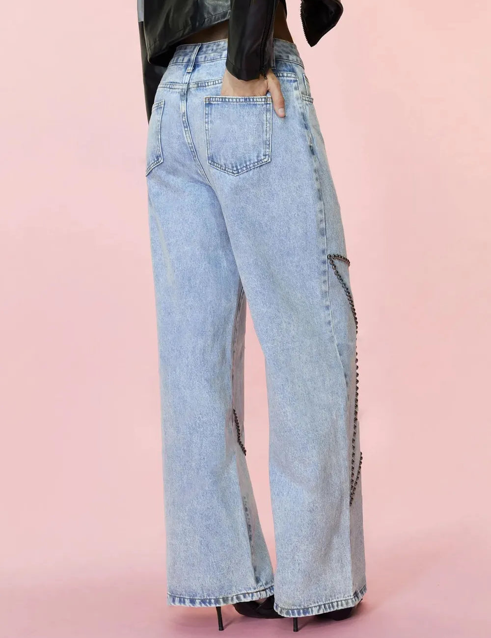 Studded Star Straight Jeans with Pockets | Jeans Daverri Fashions