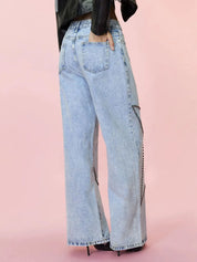 Studded Star Straight Jeans with Pockets | Jeans Daverri Fashions
