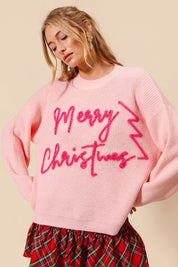 BLUSH PINK SO ME Merry Christmas Tinsel Lettering Sweater | Sweaters Daverri Fashions