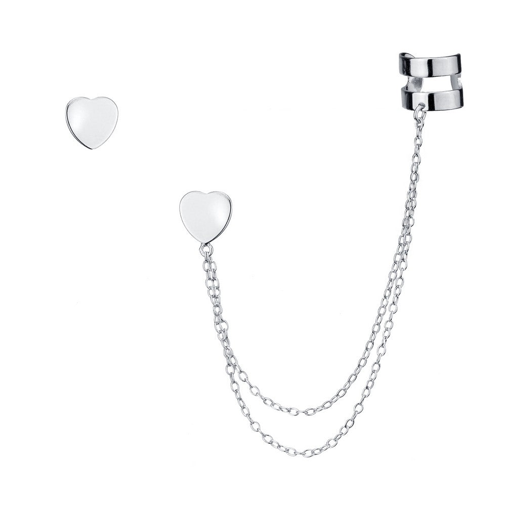 Sterling Silver Single Stud & Stud with Cuff Heart Earrings Earrings