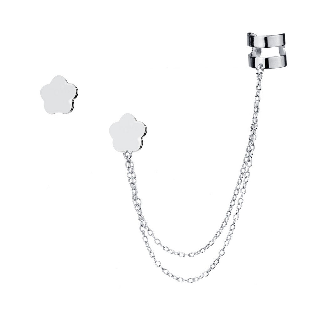 Sterling Silver Single Stud & Stud with Cuff Flower Earrings Earrings