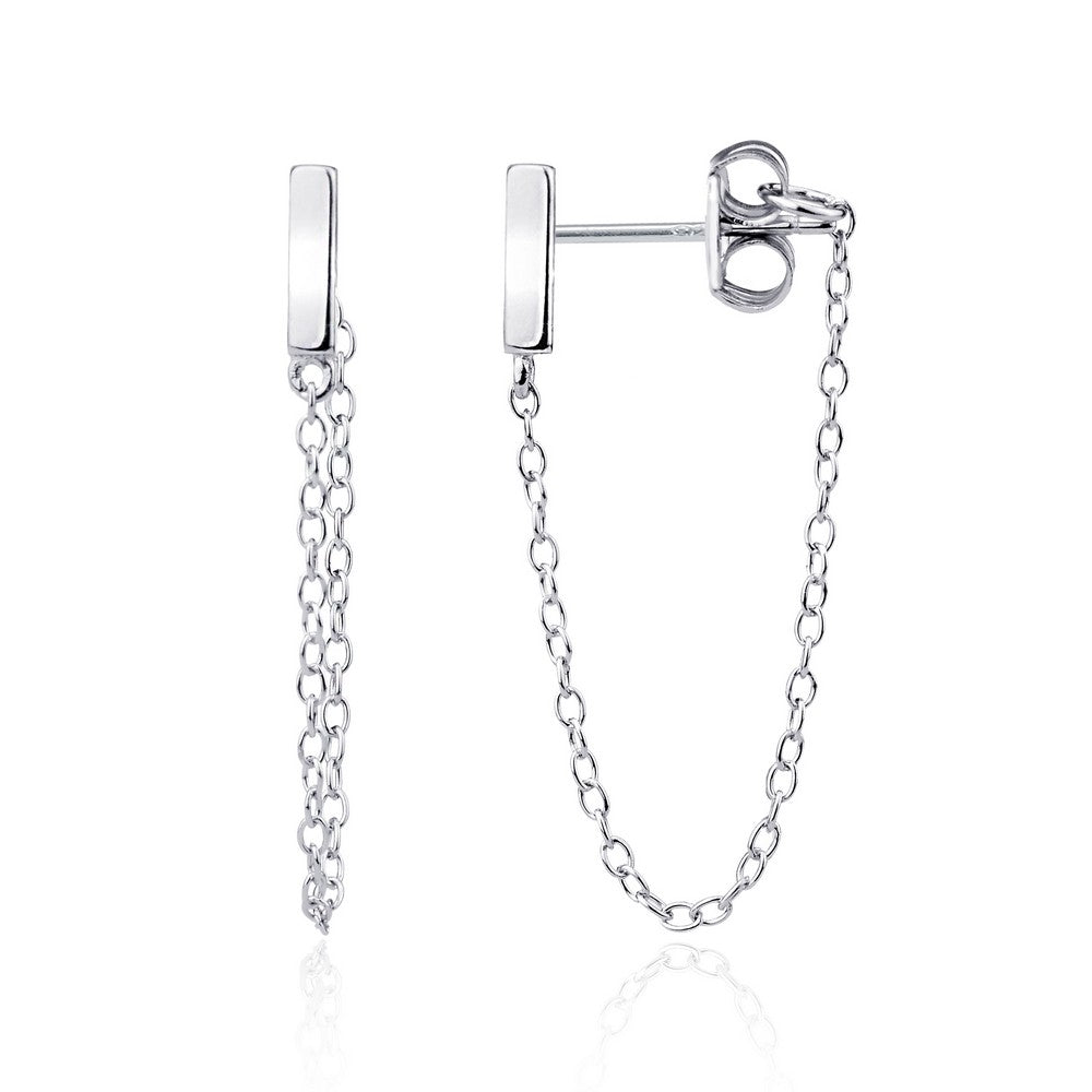 Sterling Silver Bar Stud with Looping Chain Earrings Earrings