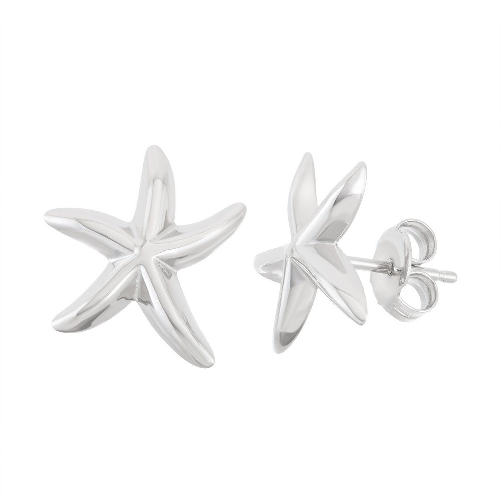 Sterling Silver Shiny Starfish Stud Earrings Earrings