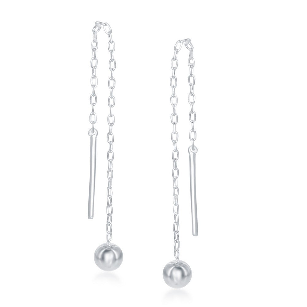 Sterling Silver Bar with Bead Chain Threader Earrings Earrings