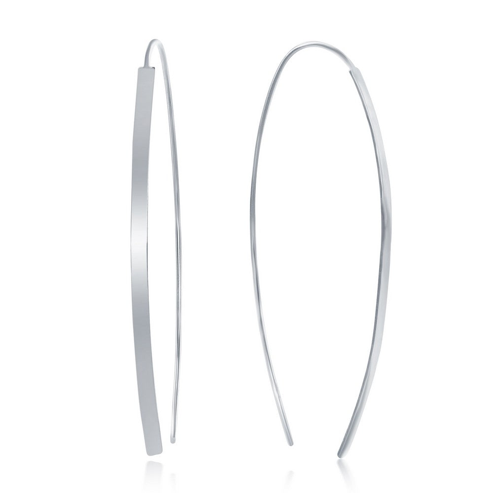 Sterling Silver Curved Thin Flat Bar Threader Earrings Earrings