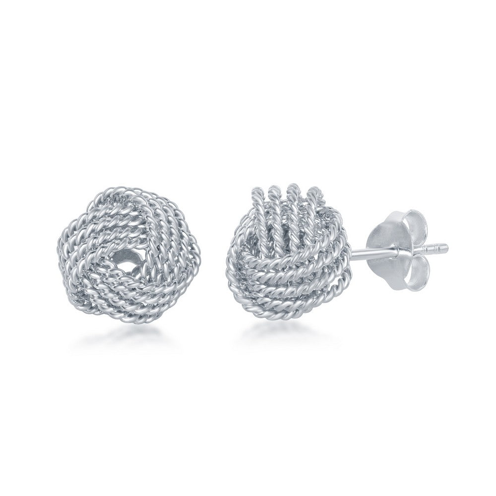 Sterling Silver Rope Design Love Knot Stud Earrings Earrings