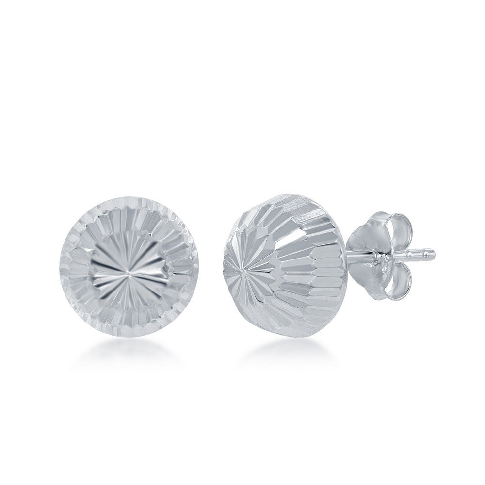 Sterling Silver Diamond-Cut Half Bead Stud Earrings Earrings