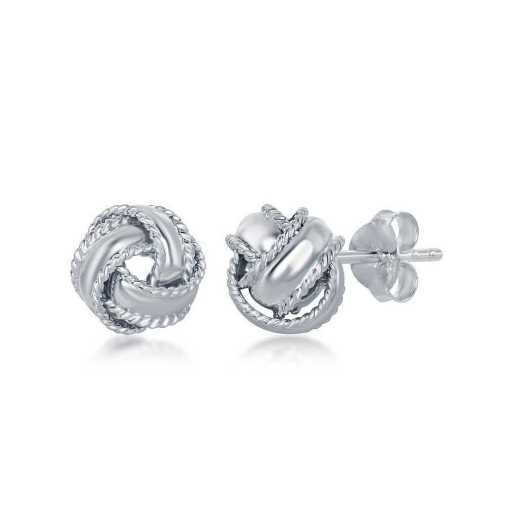 Sterling Silver Rope Border Love Knot Stud Earrings Earrings