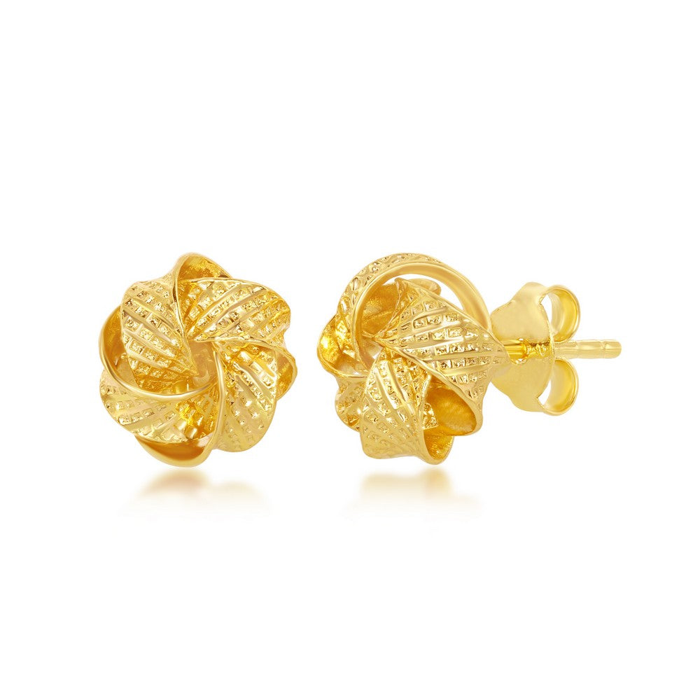 Sterling Silver Gold Plated Textured Love Knot Stud Earrings Earrings