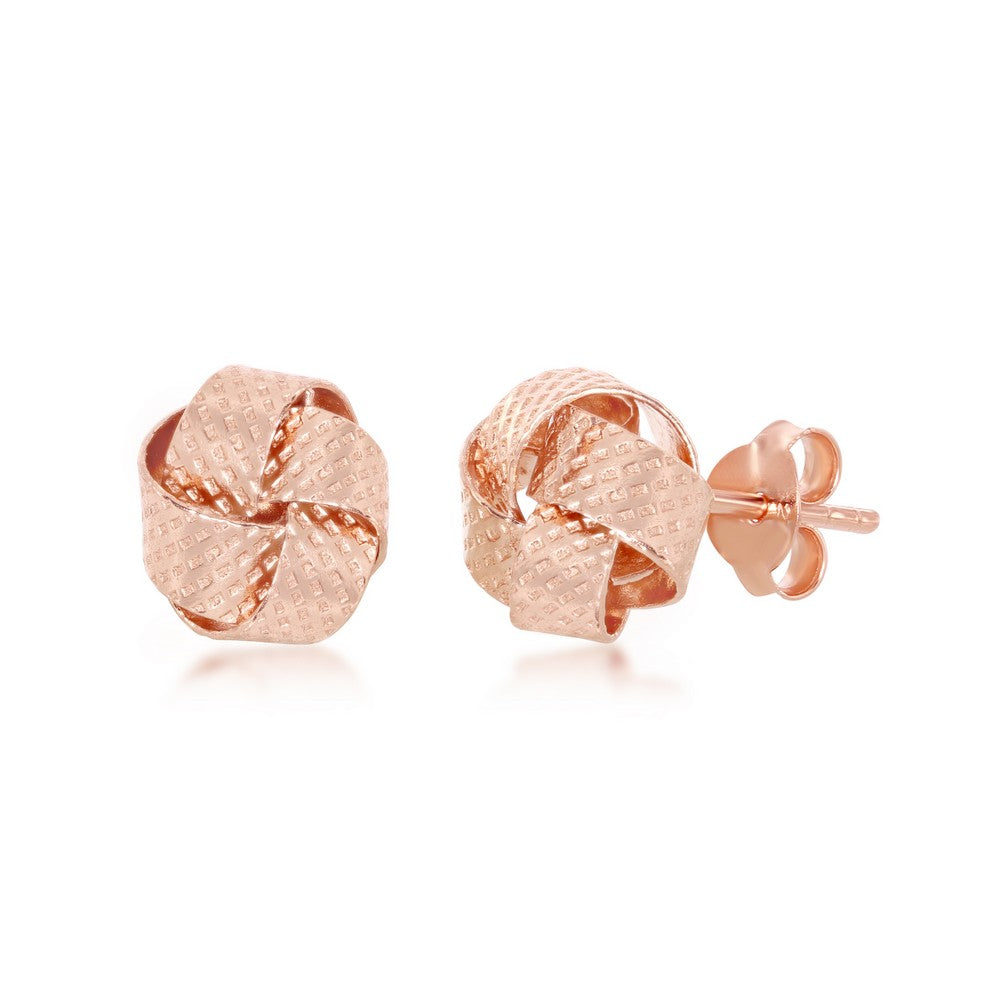 Sterling Silver Textured Love Knot Stud - Rose Gold Plated Earrings