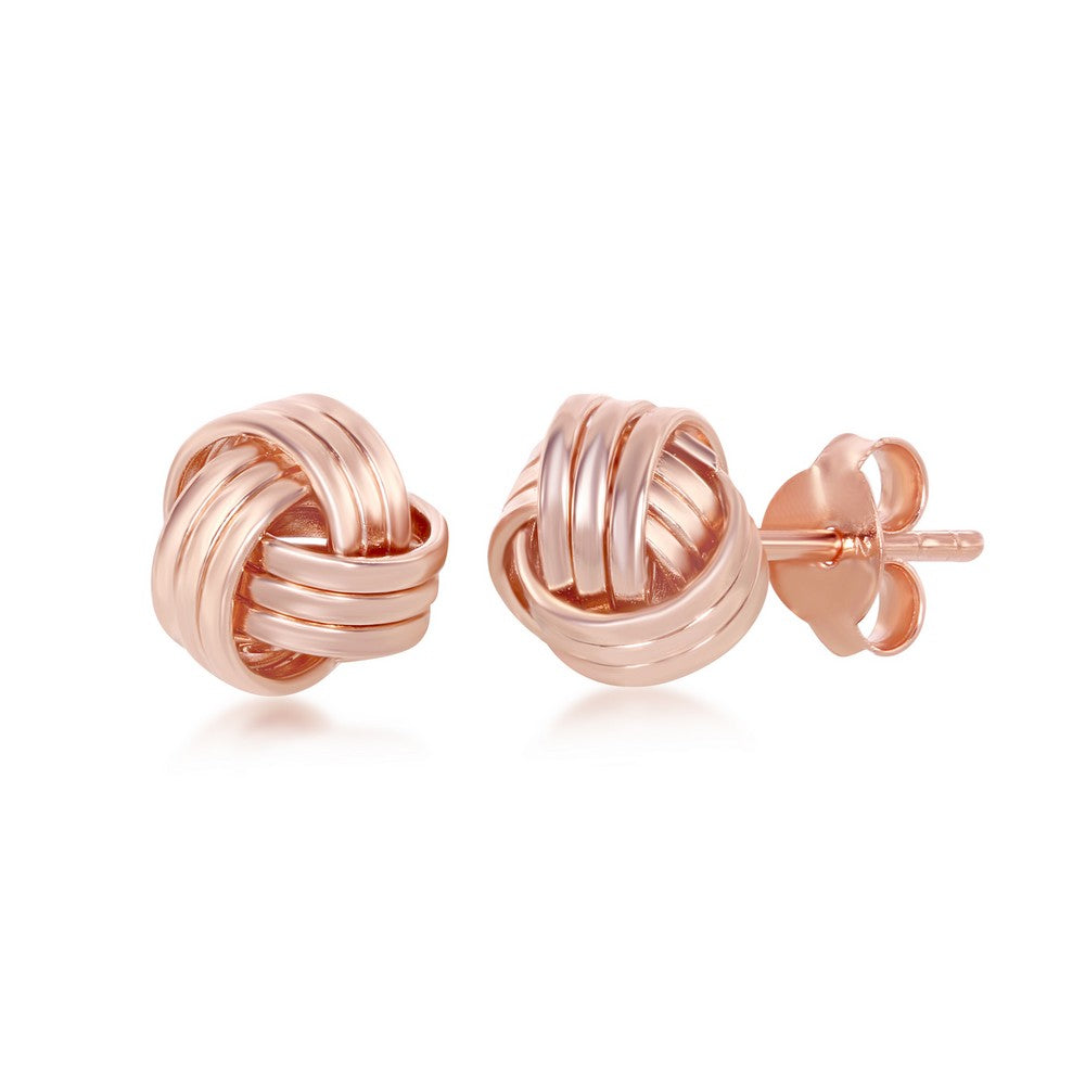 Sterling Silver Triple Wire Love Knot Stud Earrings - Rose Gold Plated Earrings