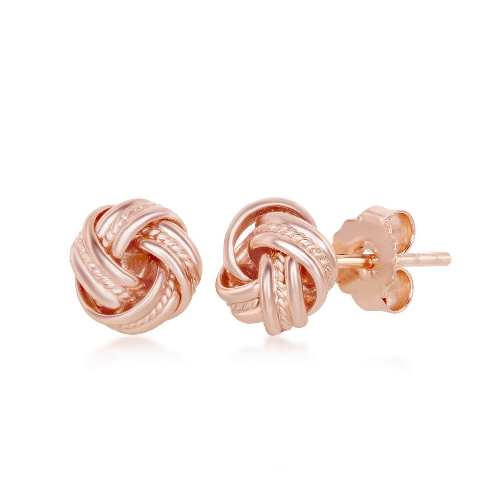 Sterling Silver Beaded Love Knot Stud Earrings - Rose Gold Plated Earrings