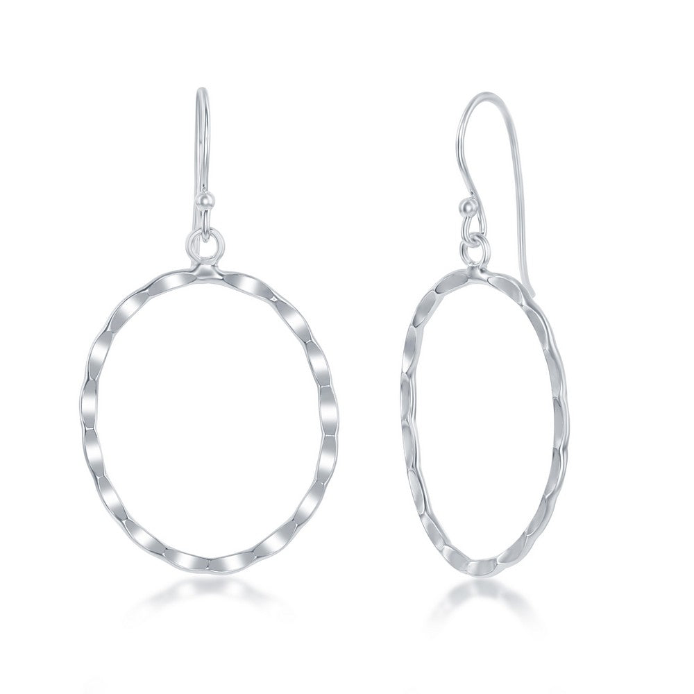 Sterling Silver Hammered Oval Earrings Earrings