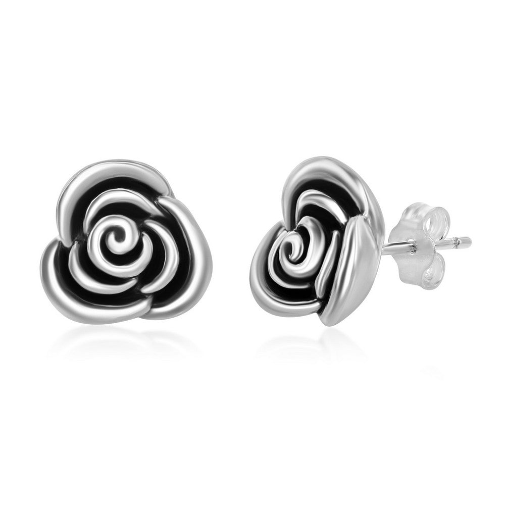 Sterling Silver Oxidized Small Rose Stud Earrings Earrings