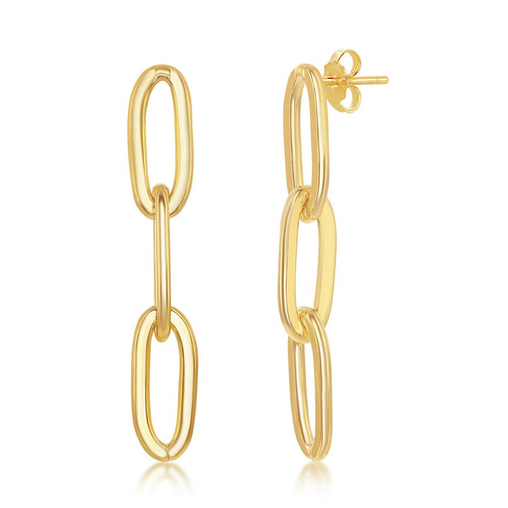 Paperclip Chain Earrings Gold Plated Sterling Silver Earrings