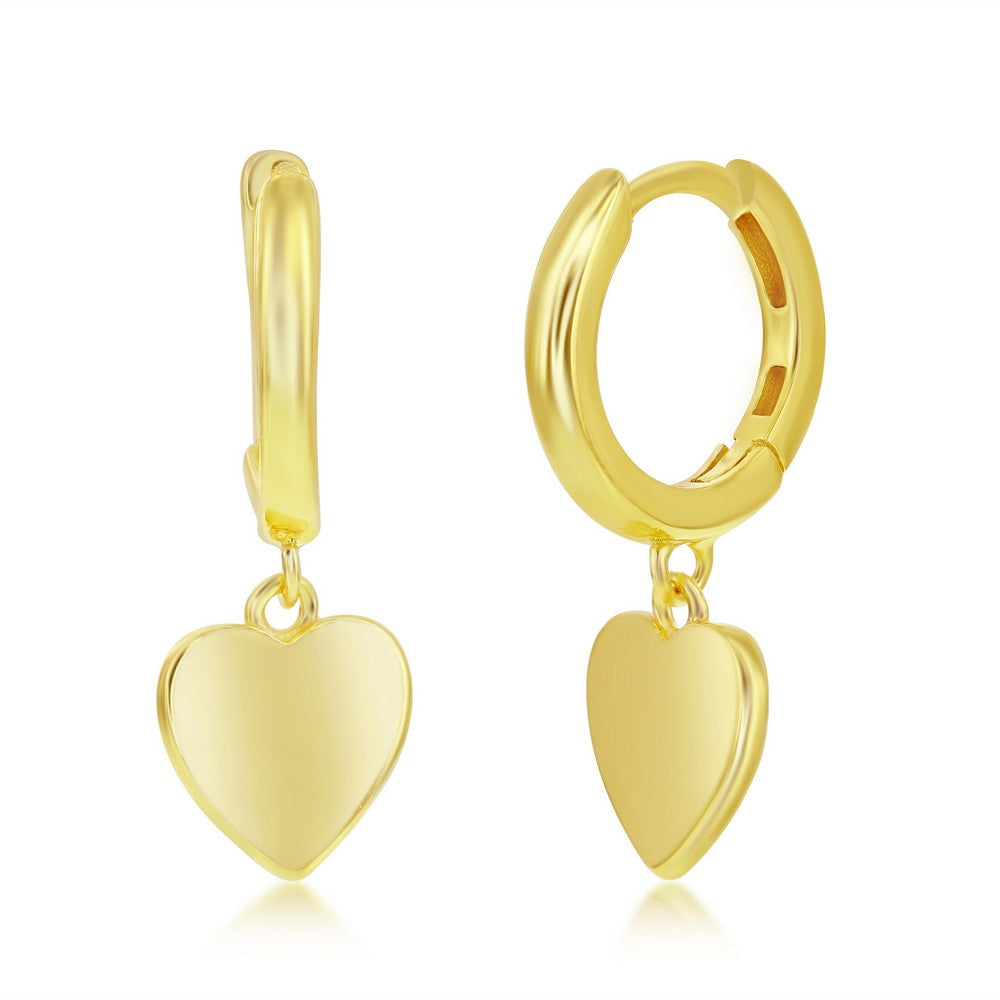 Sterling Silver Heart Charm Huggie Hoop Earrings - Gold Plated Earrings