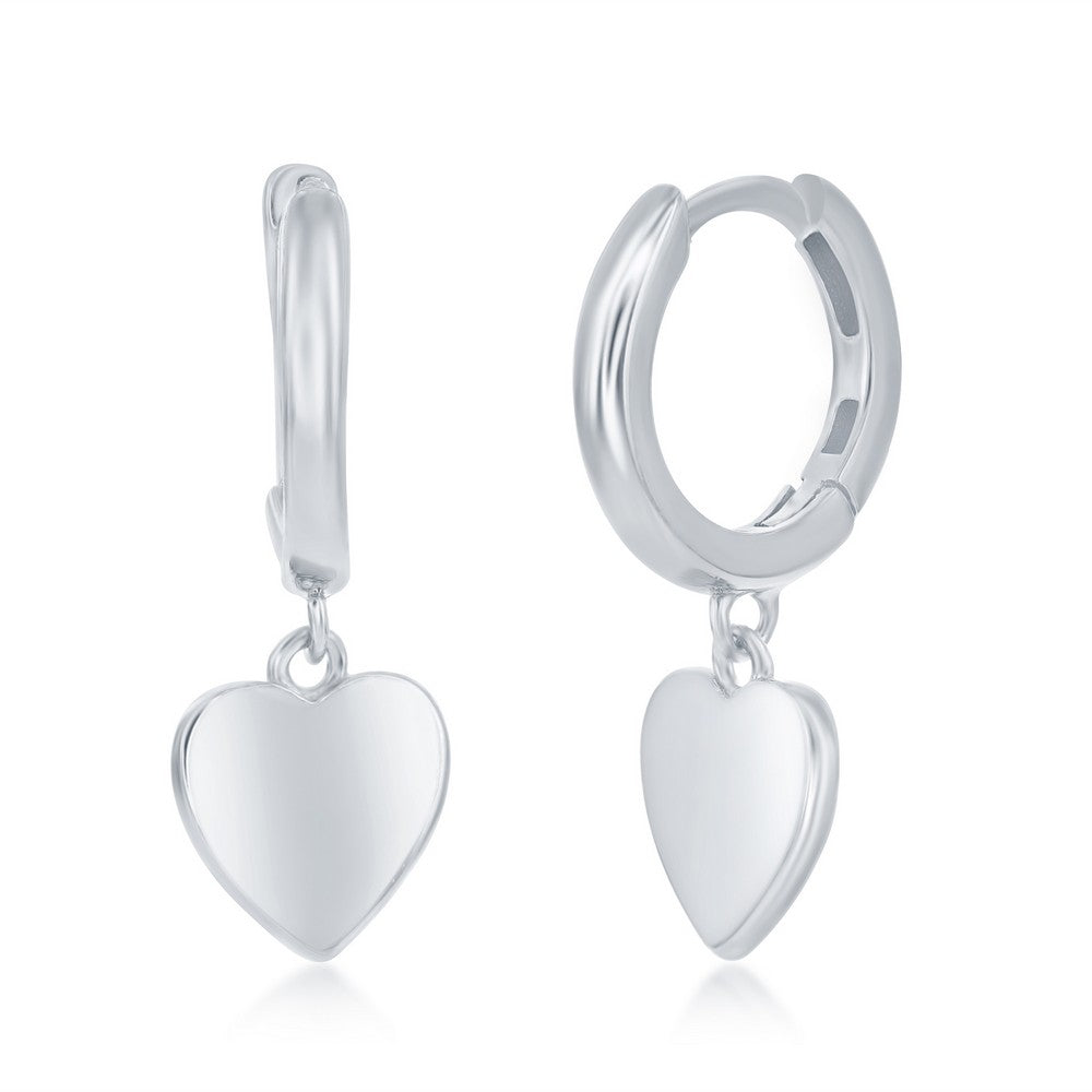 Sterling Silver Heart Charm Huggie Hoop Earrings Earrings