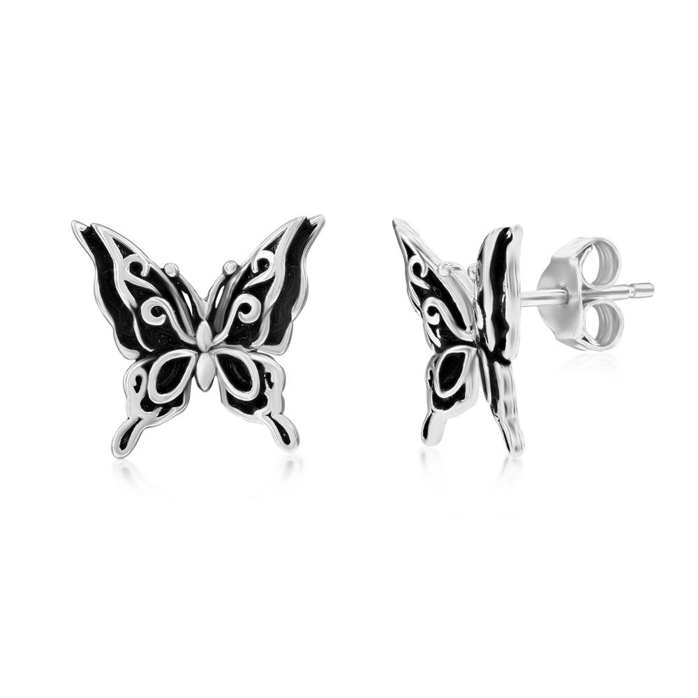 Sterling Silver Oxidized Butterfly Stud Earrings Earrings