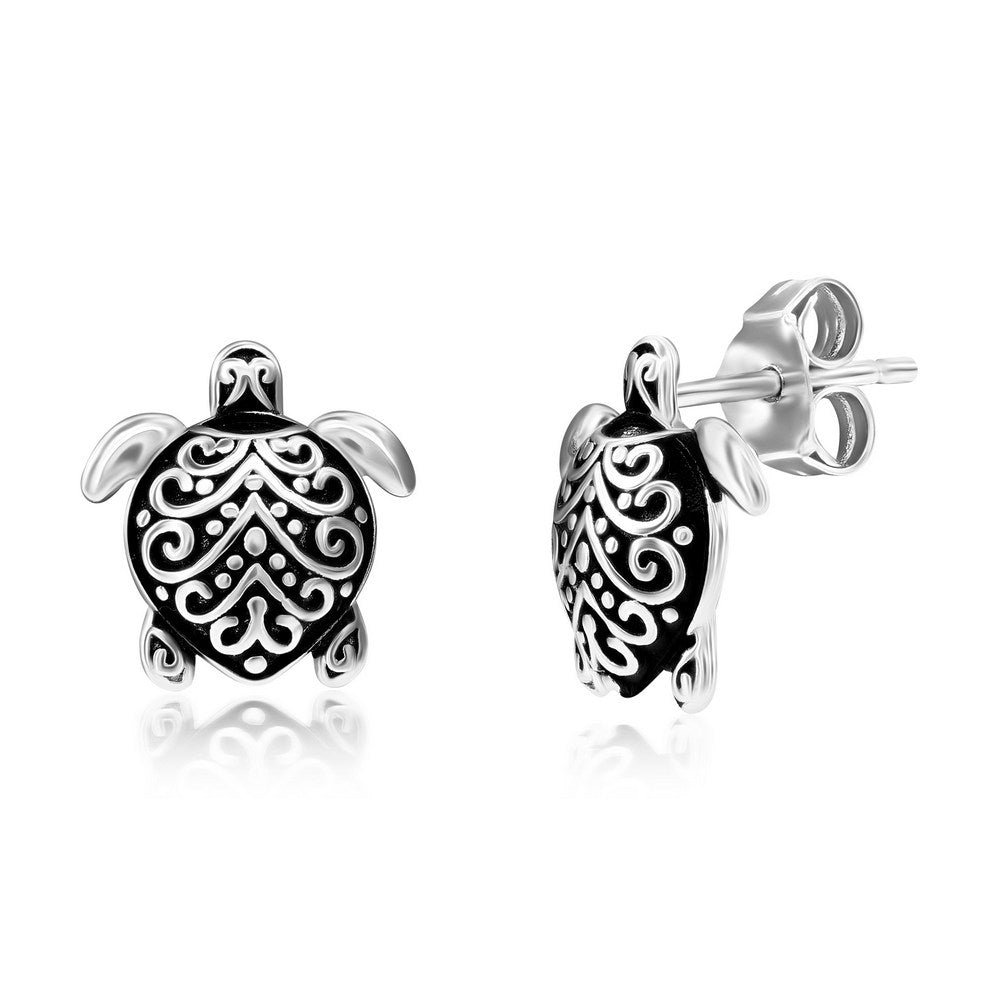 Sterling Silver Oxidized Turtle Studs Earrings