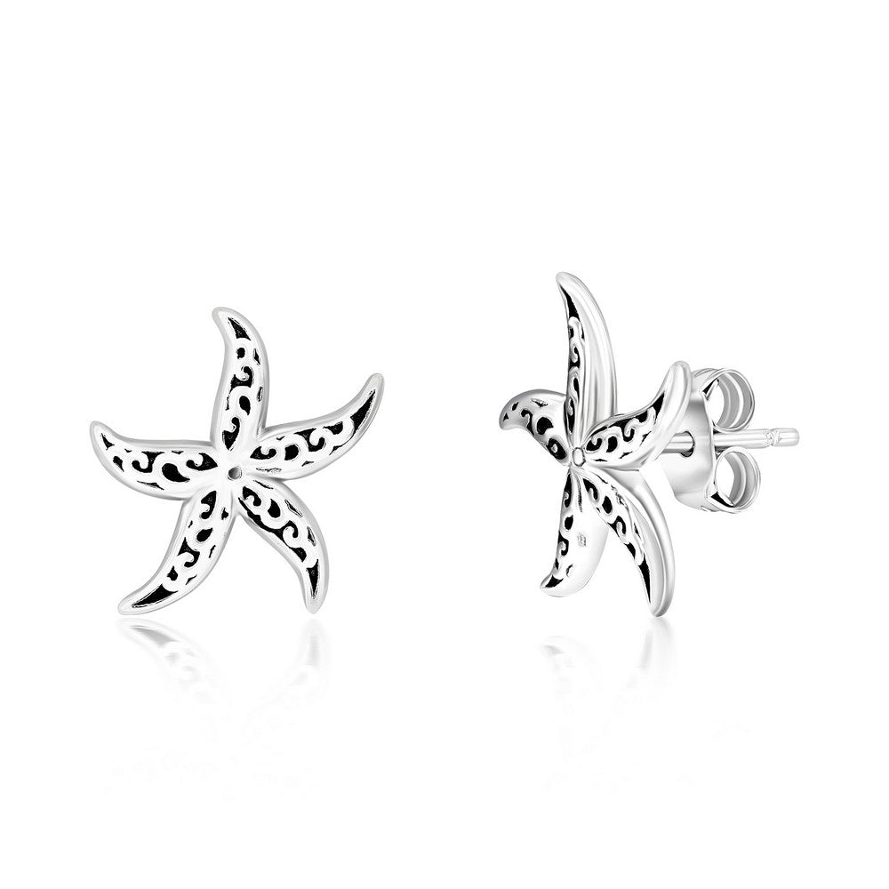 Sterling Silver Oxidized Starfish Studs Earrings