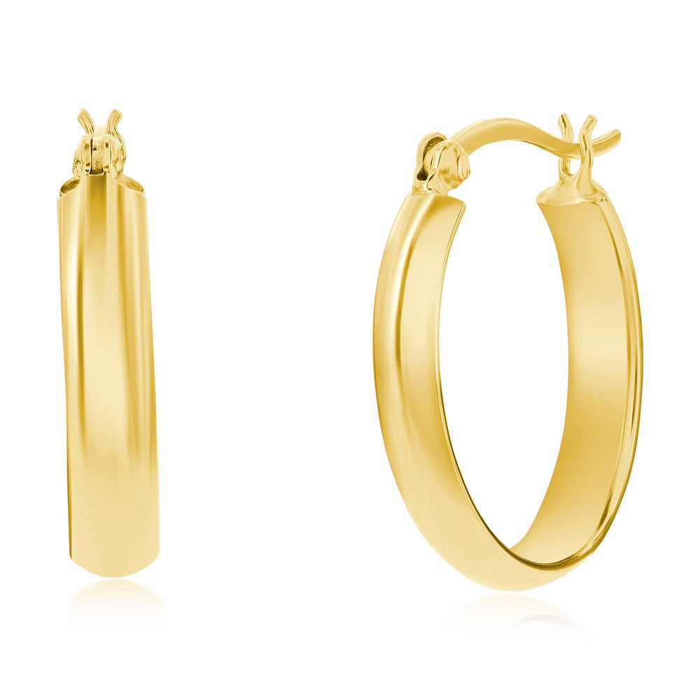 Sterling Silver 5x25mm Oval Hoop Earrings - Gold Plated Earrings