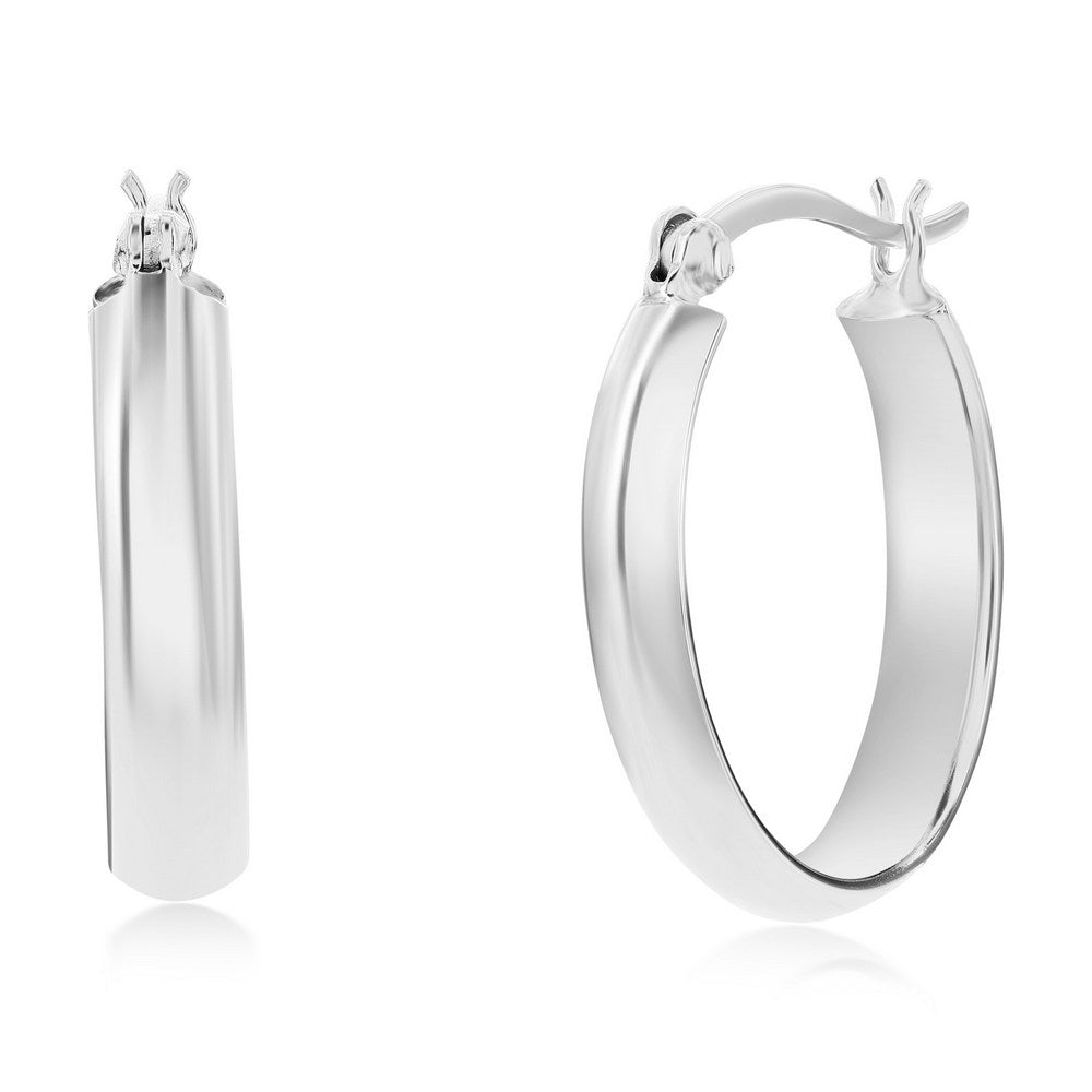 Sterling Silver 5x25mm Oval Hoop Earrings - Rhodium Plated Earrings