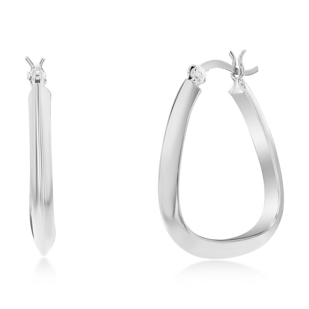 Sterling Silver 27mm Triangle-Shaped Hoop Earrings - Rhodium Plated Earrings