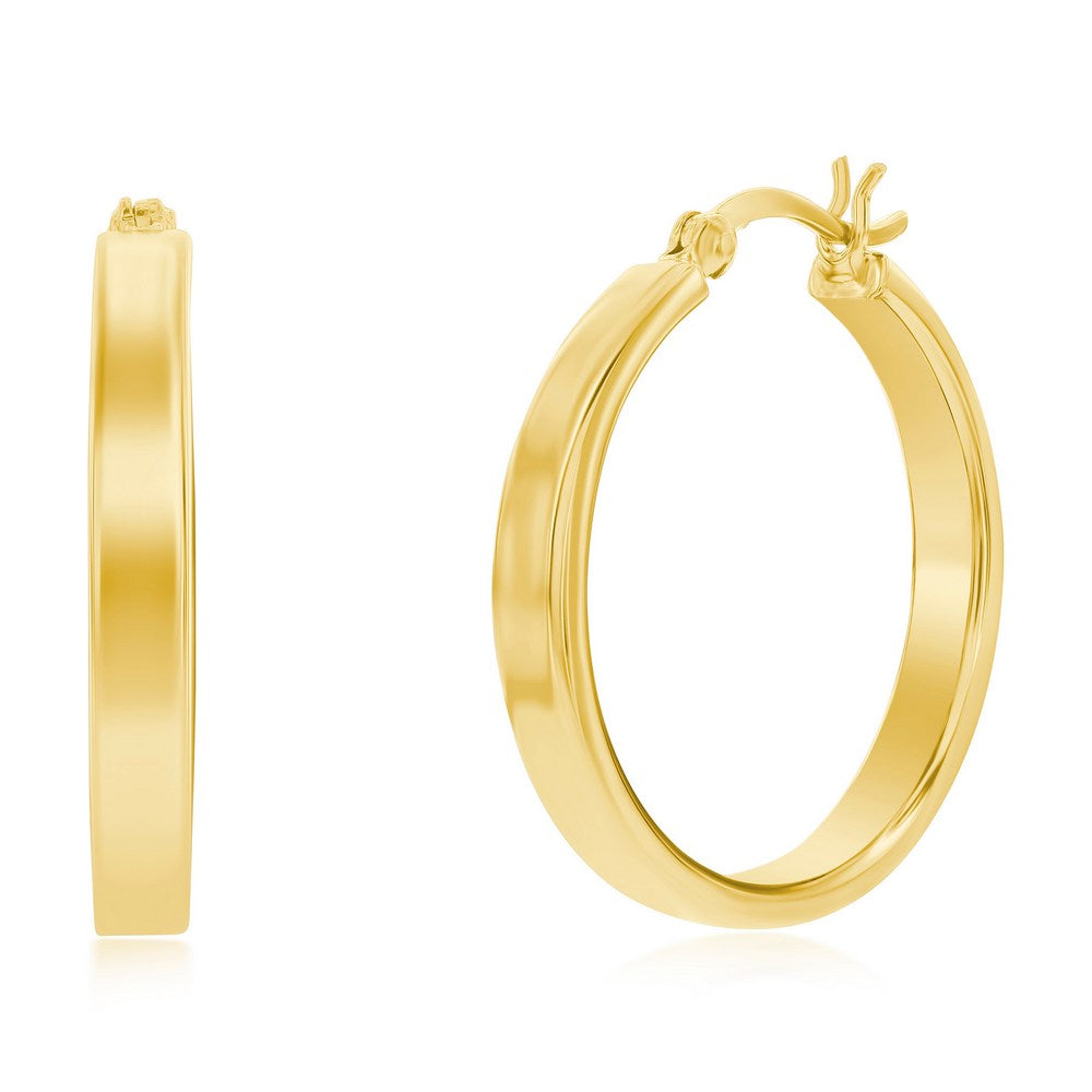 Sterling Silver 4x29mm Fancy Flat Hoop Earrings - Gold Plated Earrings