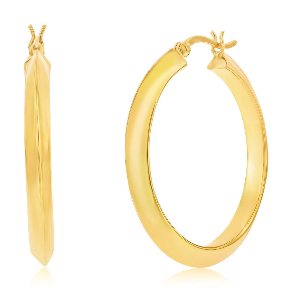 Sterling Silver 36mm Flat Hoop Earrings - Gold Plated Earrings