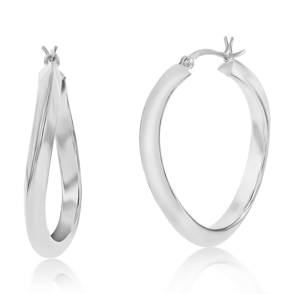 Sterling Silver 36mm Twist Hoop Earrings - Rhodium Plated Earrings