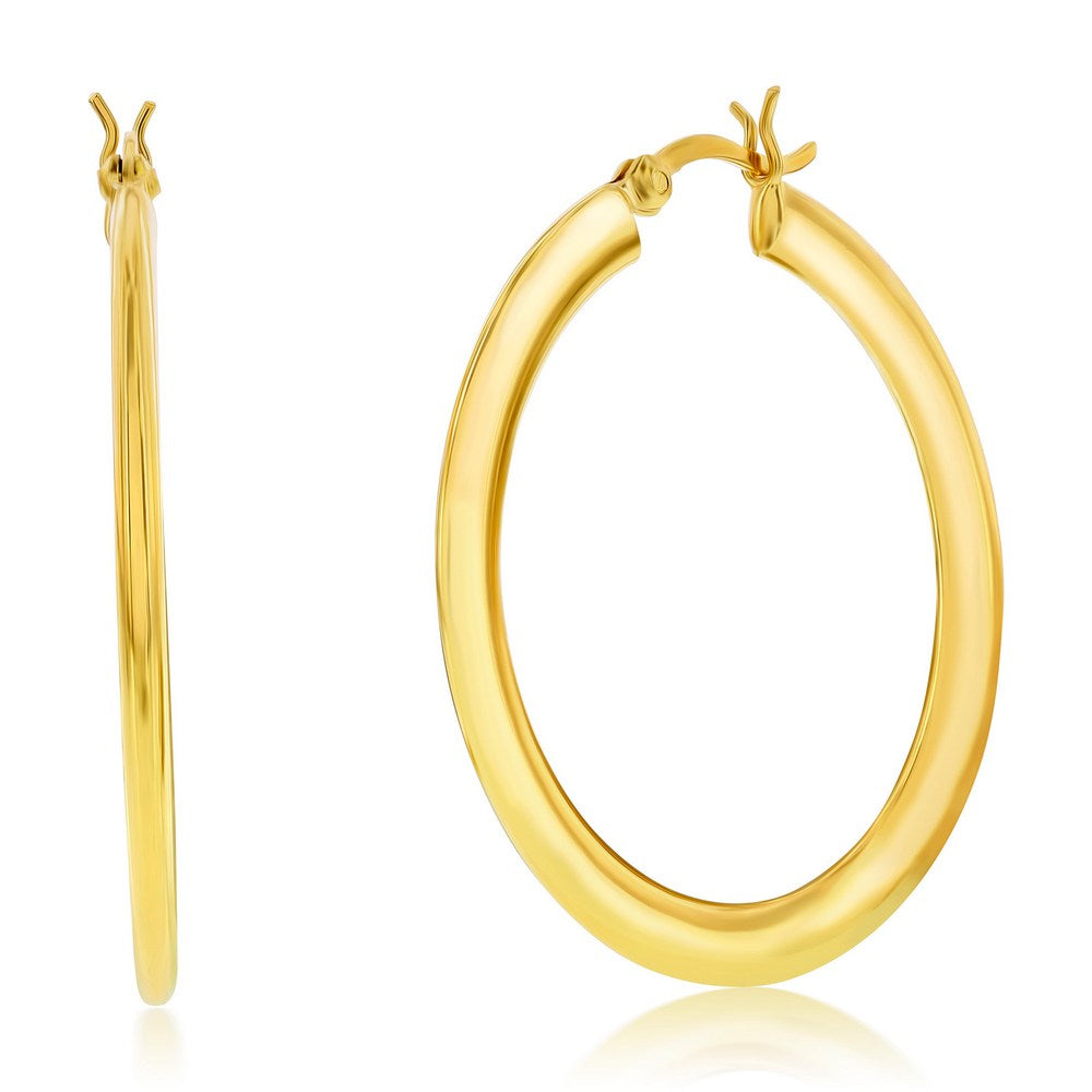 Sterling Silver 40mm Polished Flat Hoop Earrings - Gold Plated Earrings