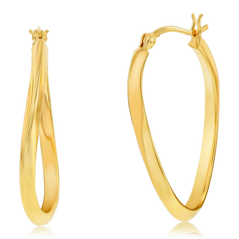 Sterling Silver 35mm Oval Twist Hoop Earrings - Gold Plated Earrings