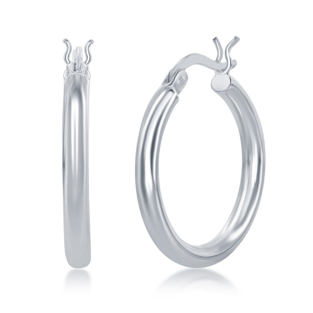 Sterling Silver 3x25mm High-Polished Hoop Earrings - Rhodium Plated Earrings