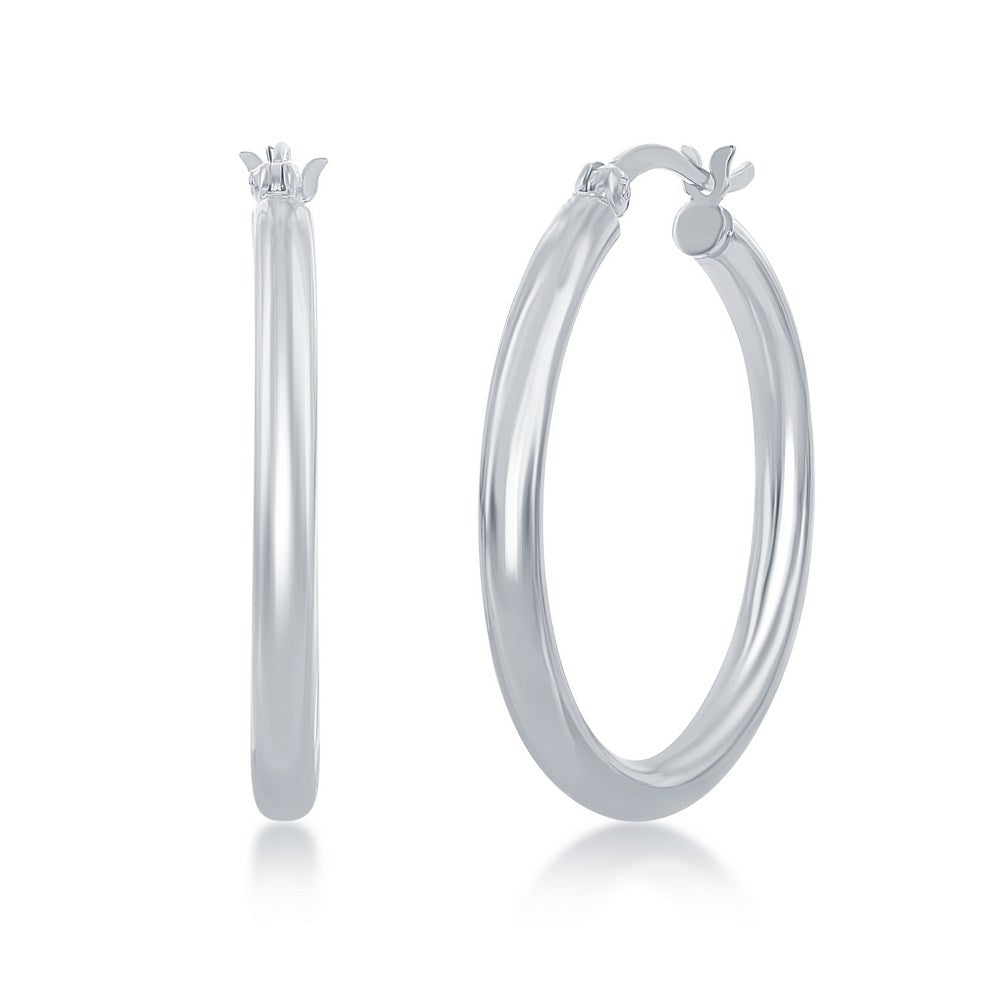 Sterling Silver 3x30mm High-Polished Hoop Earrings - Rhodium Plated Earrings