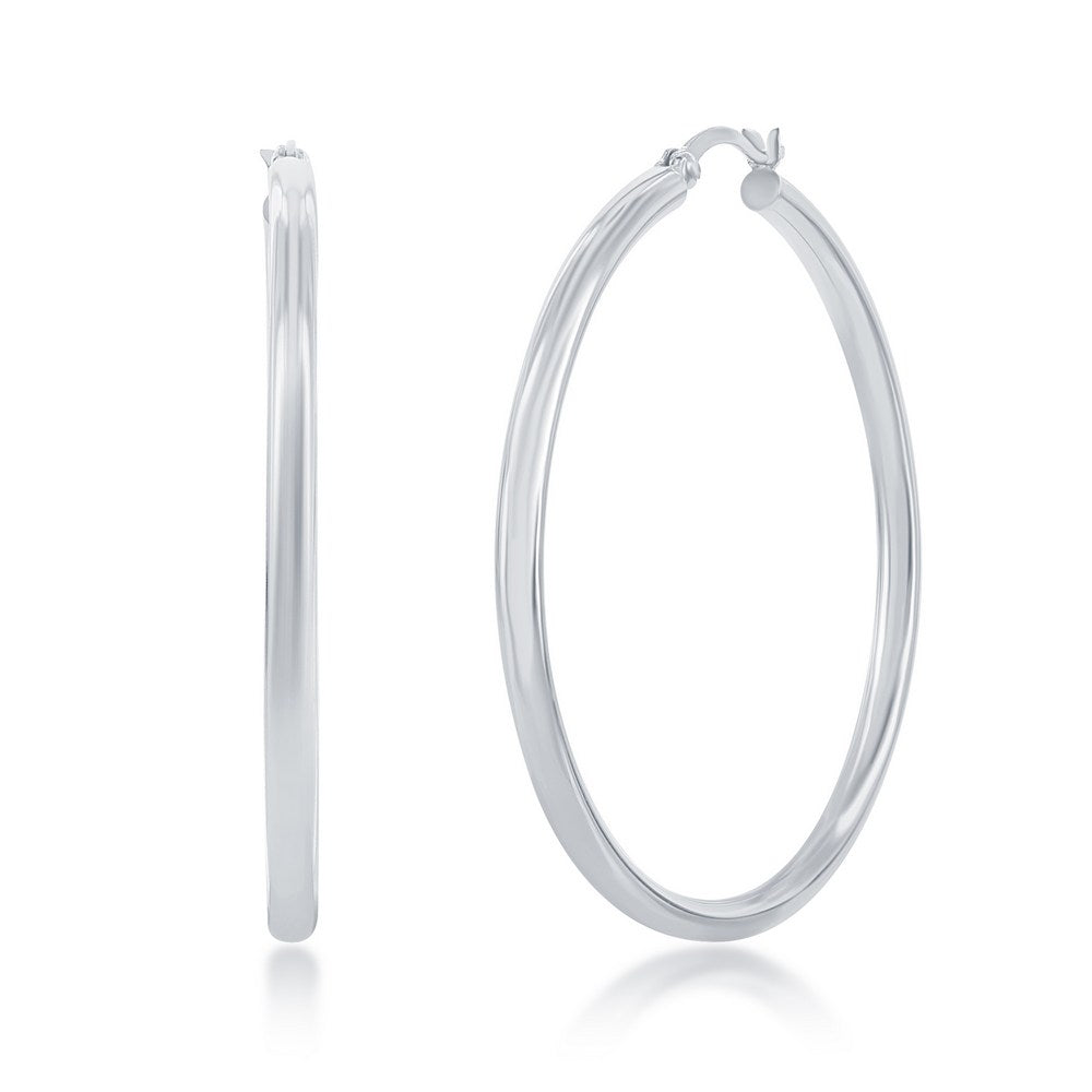 Sterling Silver 3x50mm High-Polished Hoop Earrings - Rhodium Plated Earrings