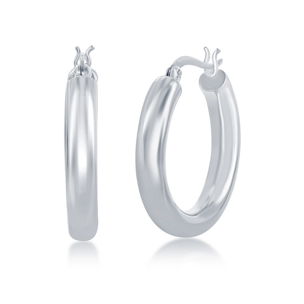 Sterling Silver 4x25mm High-Polished Hoop Earrings - Rhodium Plated Earrings