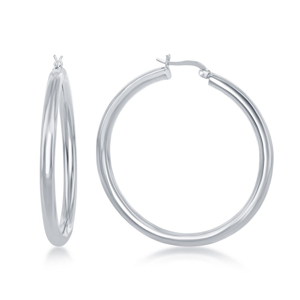 Sterling Silver 4x50mm High-Polished Hoop Earrings - Rhodium Plated Earrings