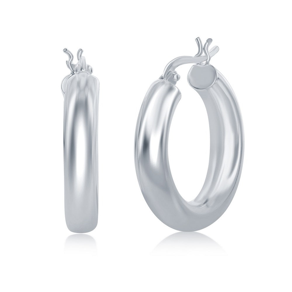 Sterling Silver 5x25mm High-Polished Hoop Earrings - Rhodium Plated Earrings